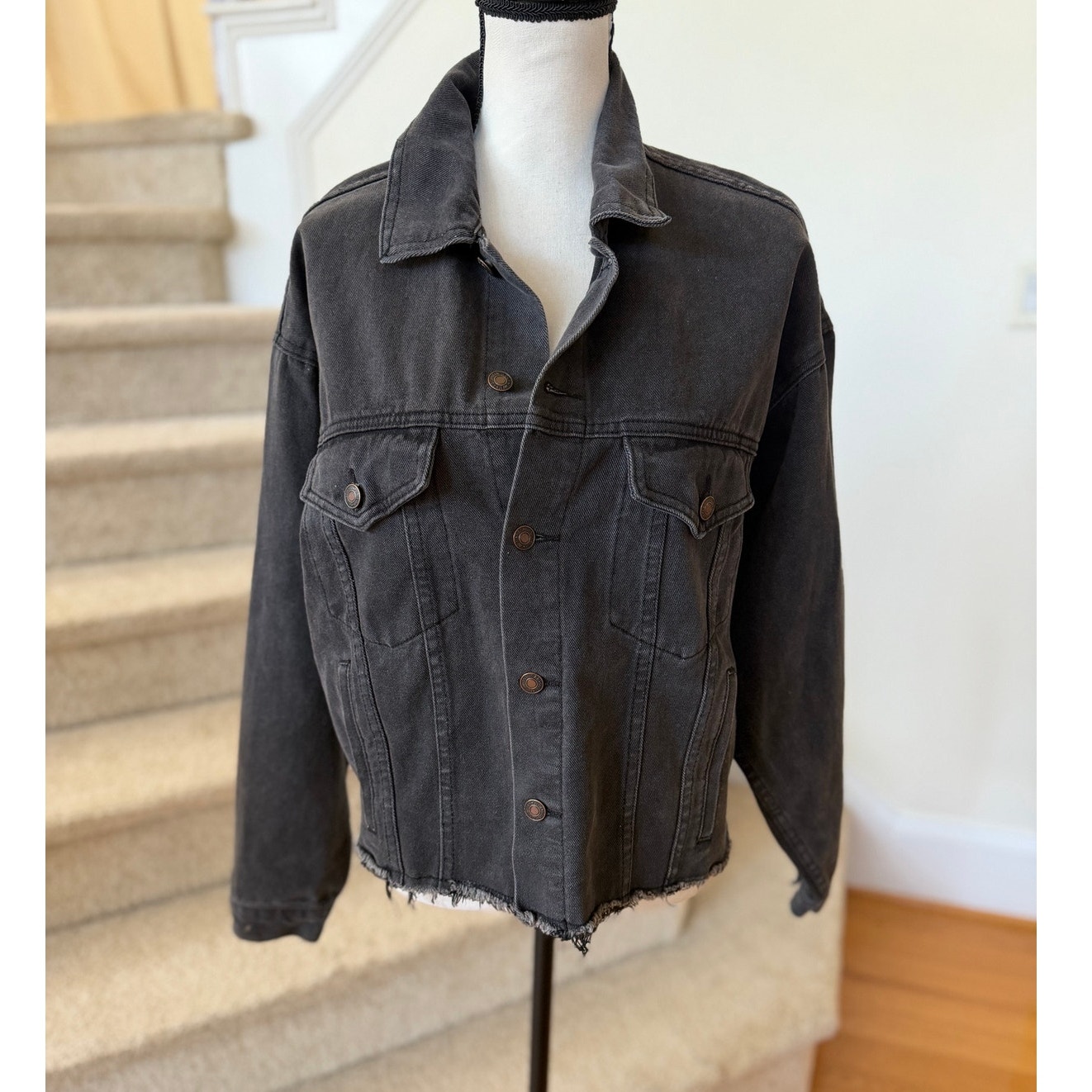 Princess Polly Black Raw Hem Denim Jean Jacket